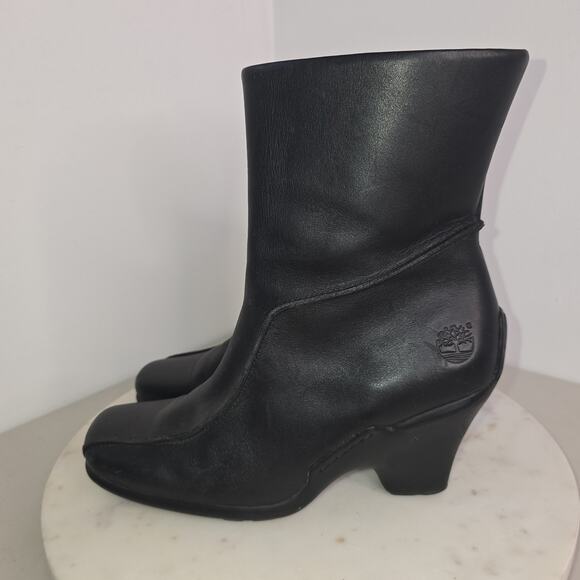 Timberland Boots Womens Size 9M Black Leather Ankle Heeled Zip Square Toe 98347 - Picture 5 of 15